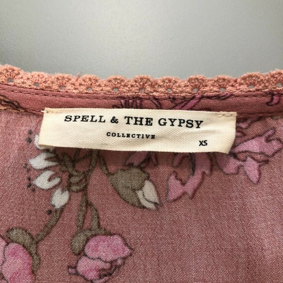 Spell & The Gypsy Rosa Pink Floral Mini Dress Size XS Half Sleeve Lightweight - Picture 9 of 10